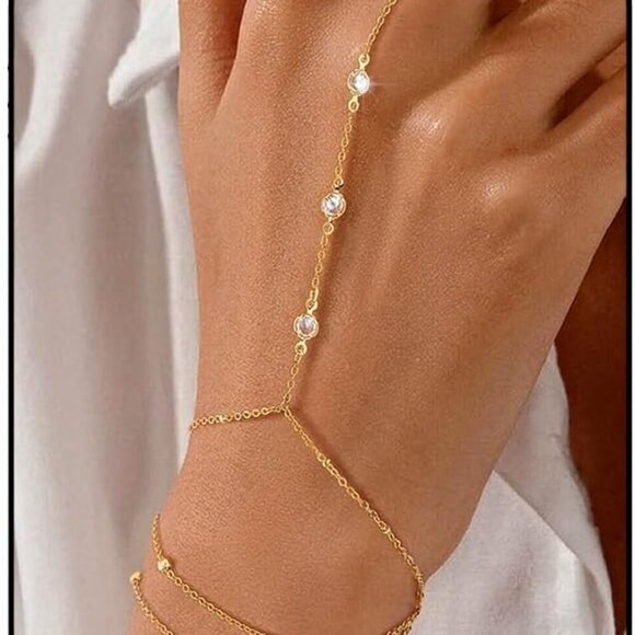 Jewelry - Gold Hand Chain Bracelets for Women 14k Gold Plated Adjustable 2 Pcs